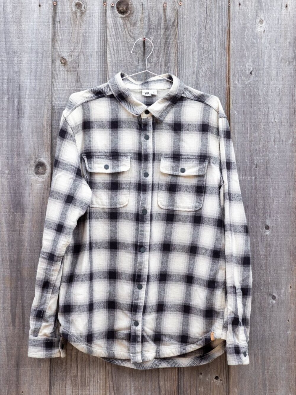 Tentree Kapok Flannel Colville - Meteorite Black Pale Oak, Size Large